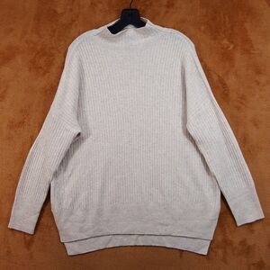 AQUA Sweater Womens Large Tan Ribbed Pullover Side Slit Tunic 100% Cashmere